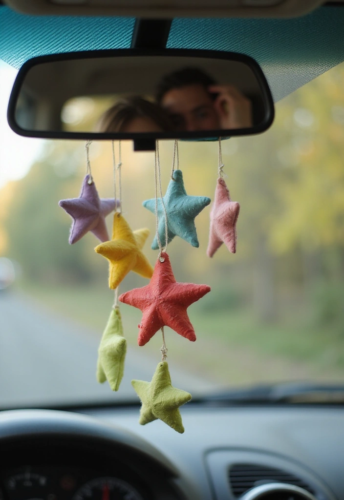 25 Clay Rear View Mirror Decor Ideas That Add Personality to Your Car 10 25 Clay Rear View Mirror Decor Ideas That Add Personality to Your Car - 10. Retro Vibes with Clay Stars
