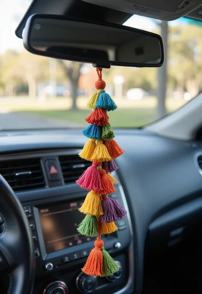 25 Clay Rear View Mirror Decor Ideas That Add Personality to Your Car 13 25 Clay Rear View Mirror Decor Ideas That Add Personality to Your Car - 13. Colorful Clay Tassels