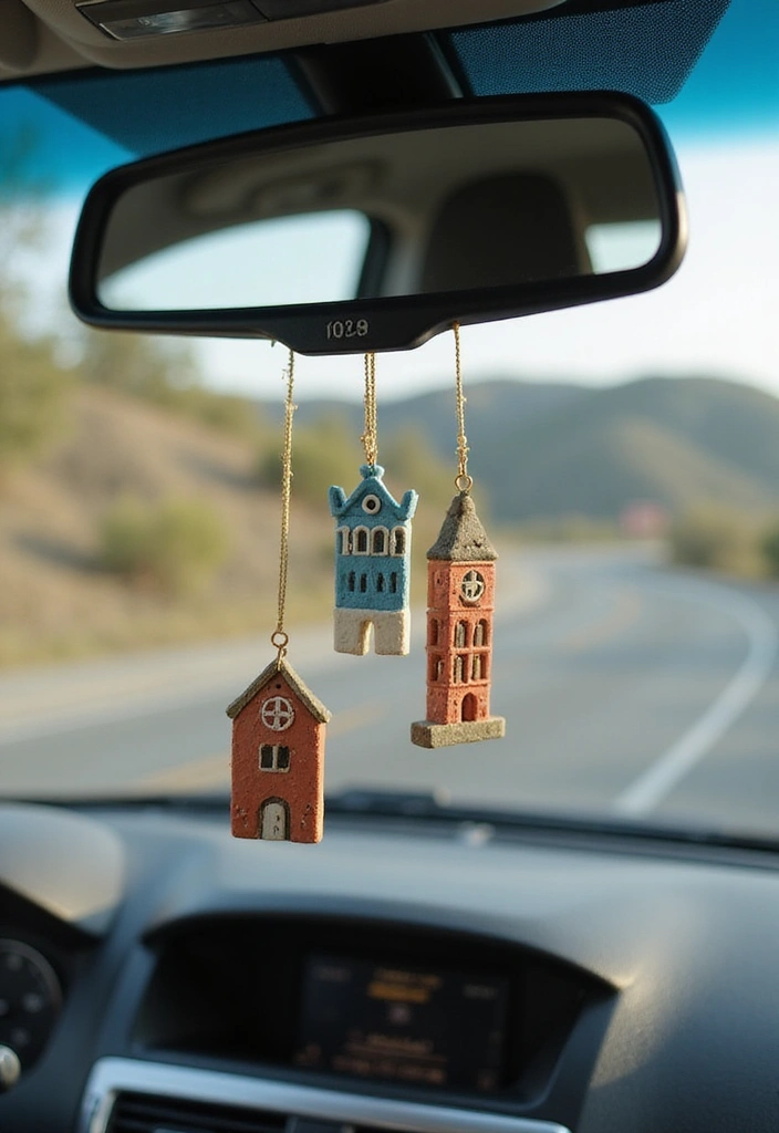 25 Clay Rear View Mirror Decor Ideas That Add Personality to Your Car 14 25 Clay Rear View Mirror Decor Ideas That Add Personality to Your Car - 14. Travel-Inspired Tokens