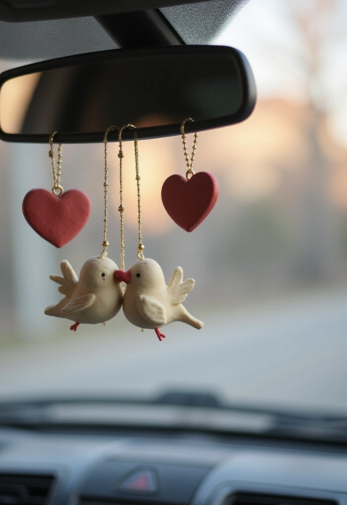 25 Clay Rear View Mirror Decor Ideas That Add Personality to Your Car 15 25 Clay Rear View Mirror Decor Ideas That Add Personality to Your Car - 15. Sweetheart Decor