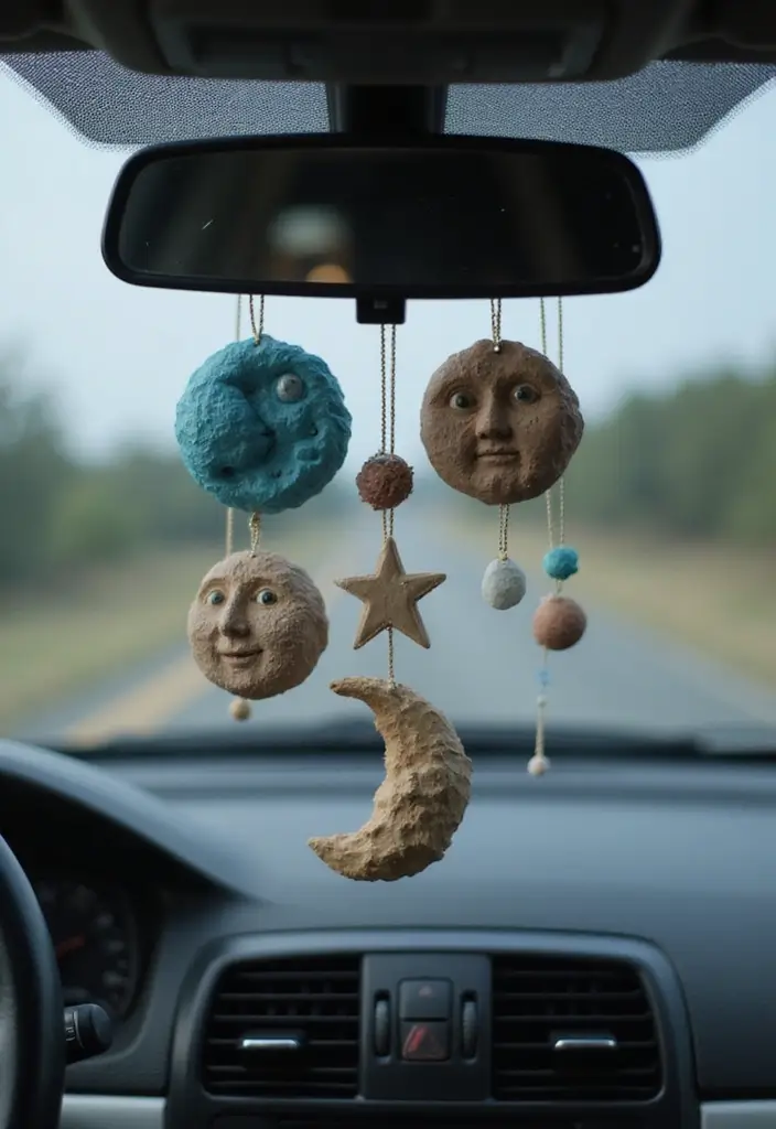 25 Clay Rear View Mirror Decor Ideas That Add Personality to Your Car 17 25 Clay Rear View Mirror Decor Ideas That Add Personality to Your Car - 17. Celestial Themes