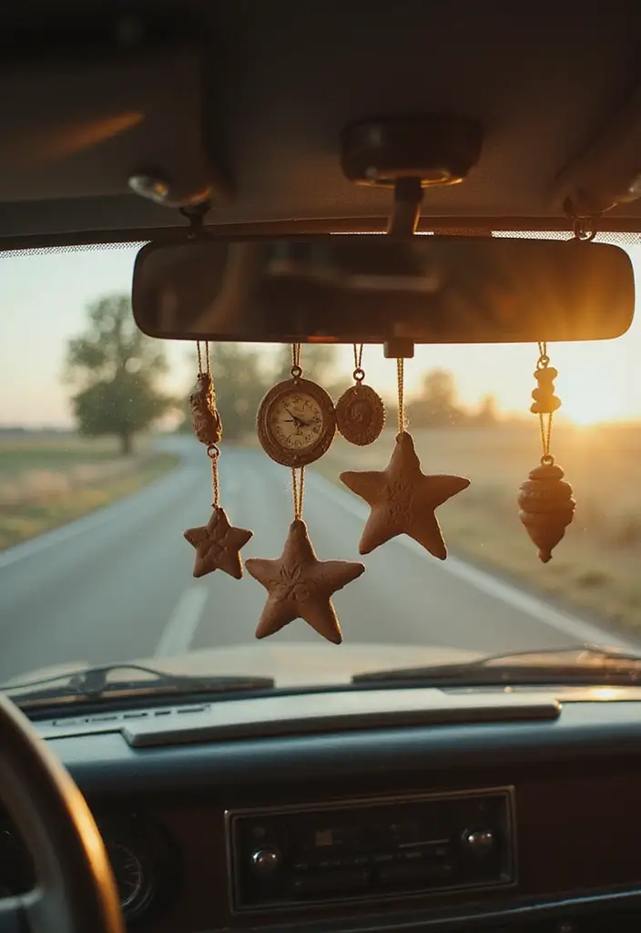 25 Clay Rear View Mirror Decor Ideas That Add Personality to Your Car 18 25 Clay Rear View Mirror Decor Ideas That Add Personality to Your Car - 18. Vintage-Inspired Designs
