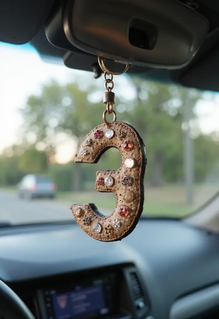 25 Clay Rear View Mirror Decor Ideas That Add Personality to Your Car 2 25 Clay Rear View Mirror Decor Ideas That Add Personality to Your Car - 2. Personalized Initials