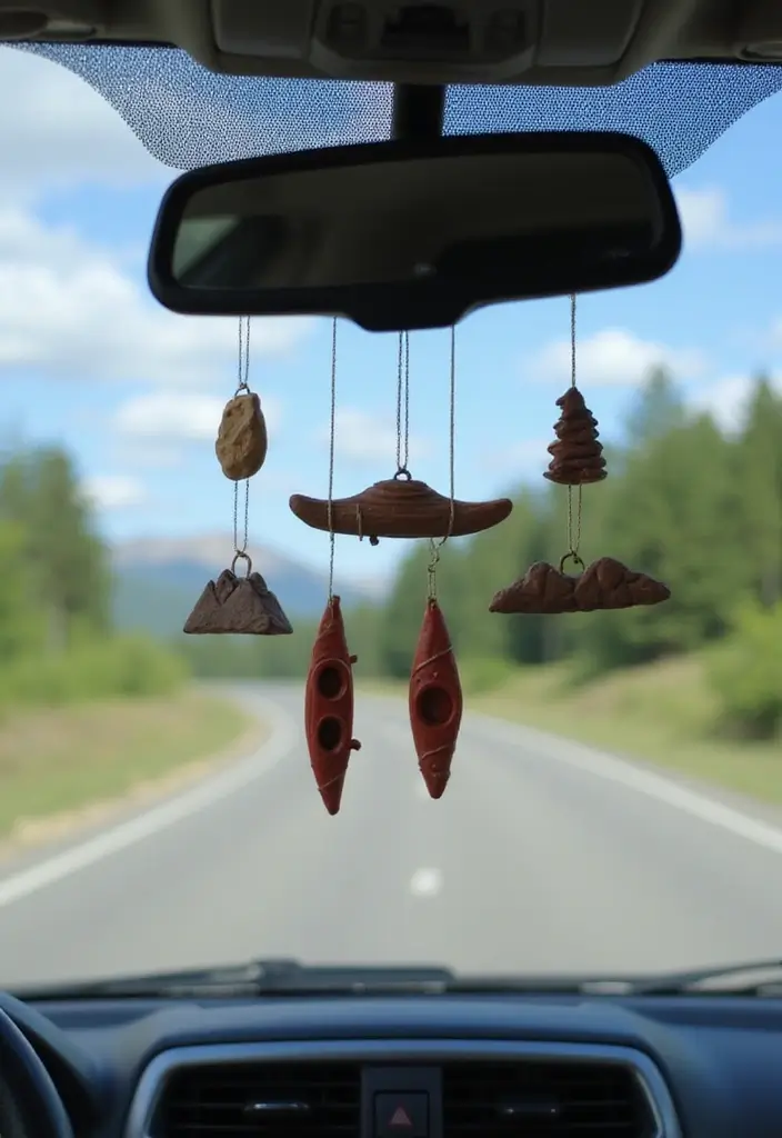 25 Clay Rear View Mirror Decor Ideas That Add Personality to Your Car 22 25 Clay Rear View Mirror Decor Ideas That Add Personality to Your Car - 22. Adventure Travel Icons