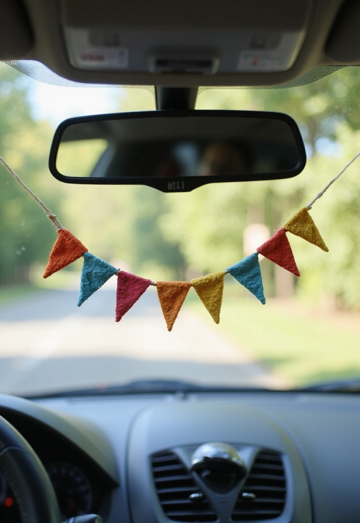 25 Clay Rear View Mirror Decor Ideas That Add Personality to Your Car 24 25 Clay Rear View Mirror Decor Ideas That Add Personality to Your Car - 24. Charming Bunting