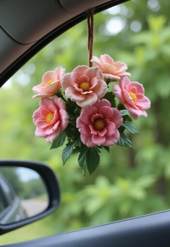 25 Clay Rear View Mirror Decor Ideas That Add Personality to Your Car 3 25 Clay Rear View Mirror Decor Ideas That Add Personality to Your Car - 3. Floral Accents