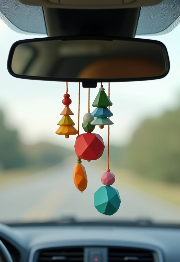 25 Clay Rear View Mirror Decor Ideas That Add Personality to Your Car 9 25 Clay Rear View Mirror Decor Ideas That Add Personality to Your Car - 9. Geometric Designs