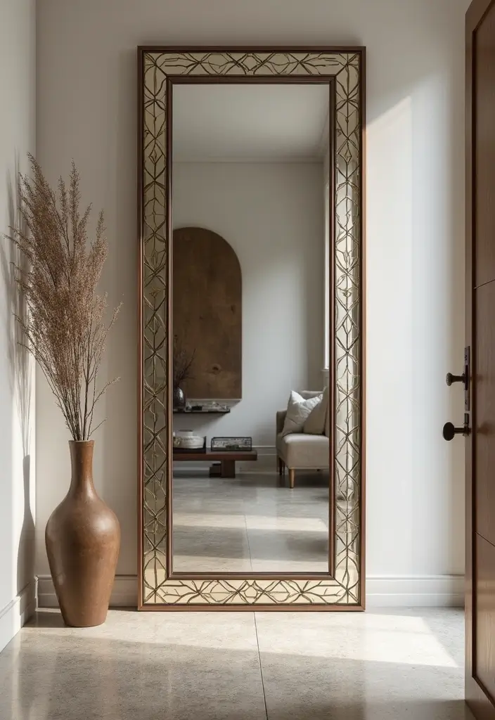 25 DIY Full Length Mirror Decor Ideas That Look Expensive on a Budget 10 25 DIY Full Length Mirror Decor Ideas That Look Expensive on a Budget - 10. Geometric Frame
