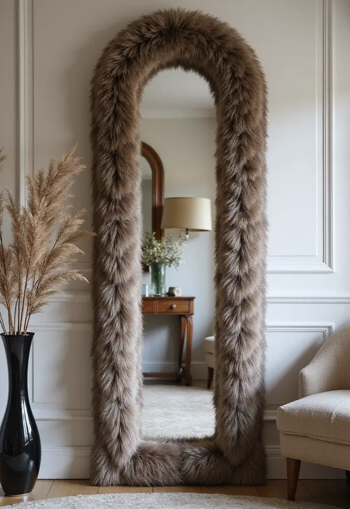 25 DIY Full Length Mirror Decor Ideas That Look Expensive on a Budget 14 25 DIY Full Length Mirror Decor Ideas That Look Expensive on a Budget - 14. Faux Fur Trim