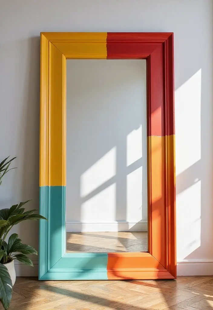 25 DIY Full Length Mirror Decor Ideas That Look Expensive on a Budget 15 25 DIY Full Length Mirror Decor Ideas That Look Expensive on a Budget - 15. Color Blocked Design