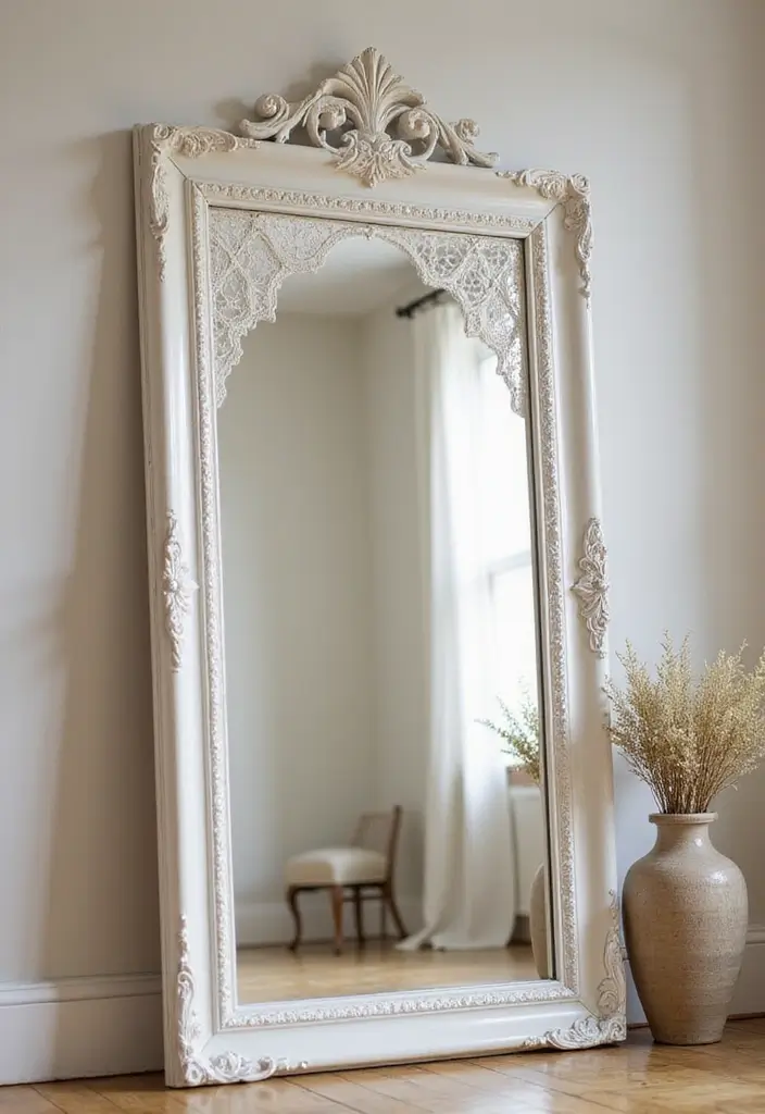 25 DIY Full Length Mirror Decor Ideas That Look Expensive on a Budget 18 25 DIY Full Length Mirror Decor Ideas That Look Expensive on a Budget - 18. Vintage Lace Frame