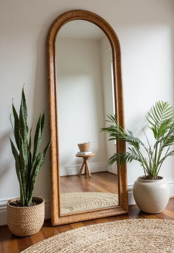25 DIY Full Length Mirror Decor Ideas That Look Expensive on a Budget 19 25 DIY Full Length Mirror Decor Ideas That Look Expensive on a Budget - 19. Rattan Inspired Frame