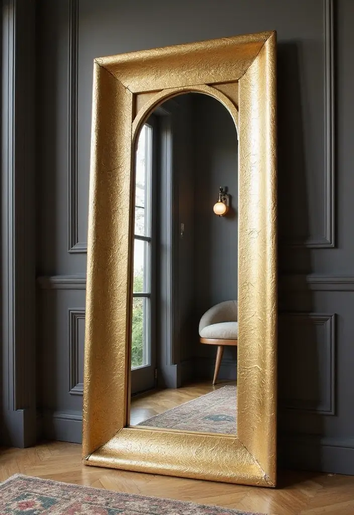 25 DIY Full Length Mirror Decor Ideas That Look Expensive on a Budget 2 25 DIY Full Length Mirror Decor Ideas That Look Expensive on a Budget - 2. Glamorous Gold Leaf
