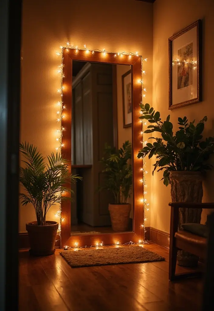 25 DIY Full Length Mirror Decor Ideas That Look Expensive on a Budget 23 25 DIY Full Length Mirror Decor Ideas That Look Expensive on a Budget - 23. Whimsical Frame with String Lights