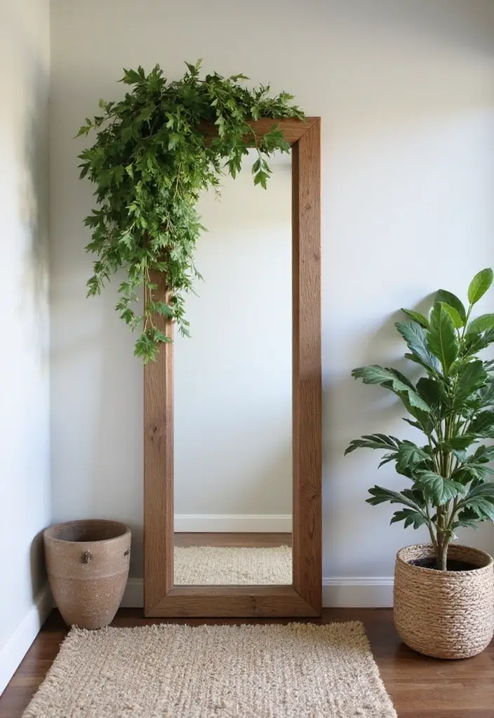 25 DIY Full Length Mirror Decor Ideas That Look Expensive on a Budget 24 25 DIY Full Length Mirror Decor Ideas That Look Expensive on a Budget - 24. Greenery Accented Frame