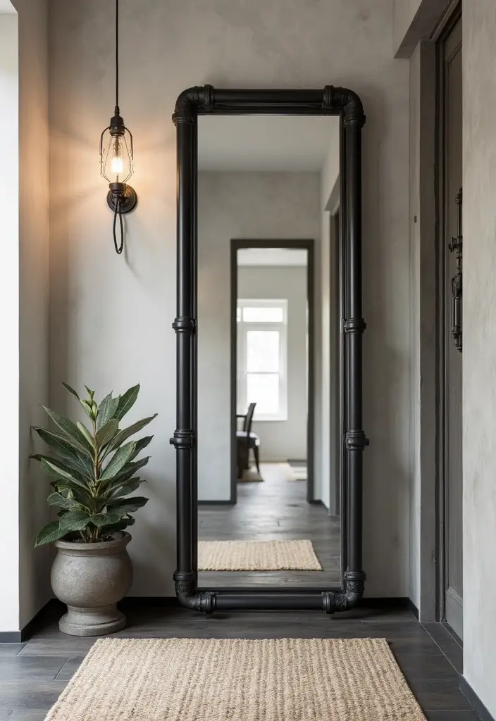 25 DIY Full Length Mirror Decor Ideas That Look Expensive on a Budget 5 25 DIY Full Length Mirror Decor Ideas That Look Expensive on a Budget - 5. Industrial Pipe Frame