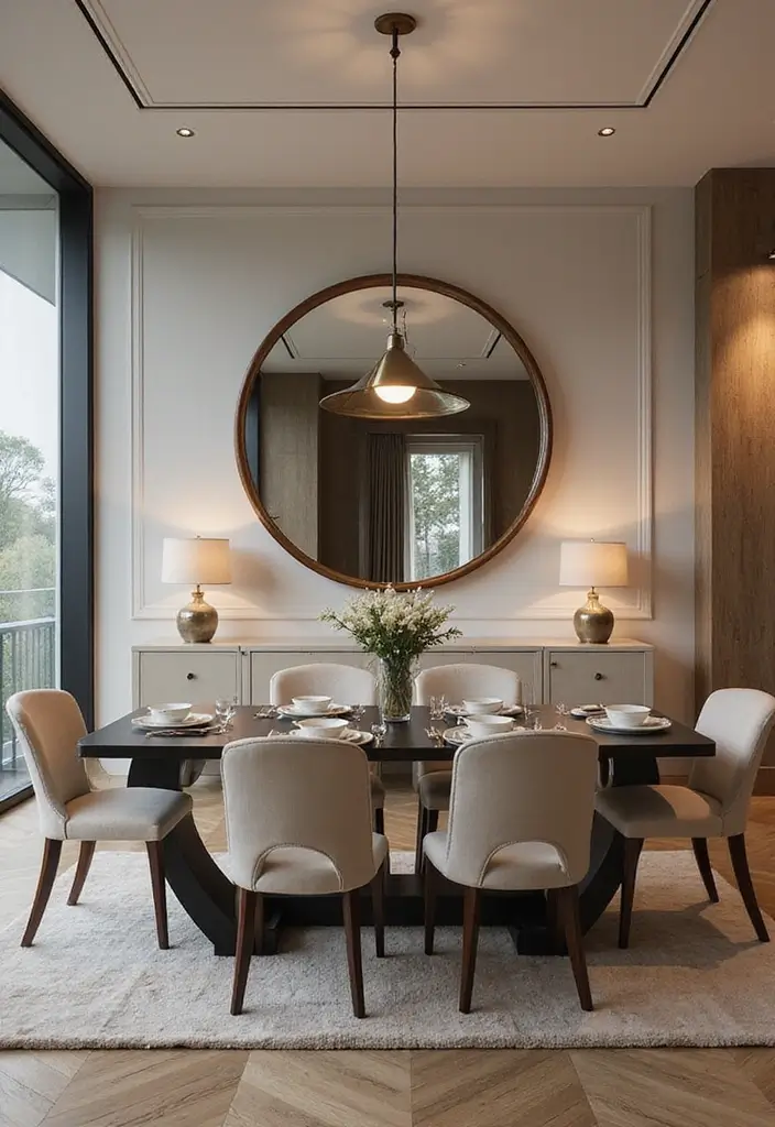 25 Dining Room Round Mirror Decor Ideas for a Stylish and Modern Look 1 25 Dining Room Round Mirror Decor Ideas for a Stylish and Modern Look - 1. Large Statement Mirror