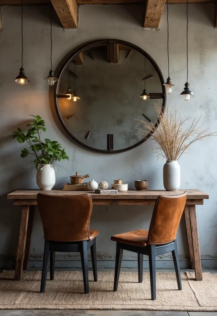 25 Dining Room Round Mirror Decor Ideas for a Stylish and Modern Look 15 25 Dining Room Round Mirror Decor Ideas for a Stylish and Modern Look - 15. Industrial Style Mirrors