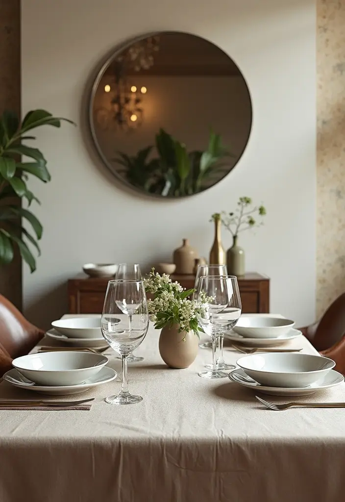 25 Dining Room Round Mirror Decor Ideas for a Stylish and Modern Look 19 25 Dining Room Round Mirror Decor Ideas for a Stylish and Modern Look - 19. Round Mirrors as Centerpieces