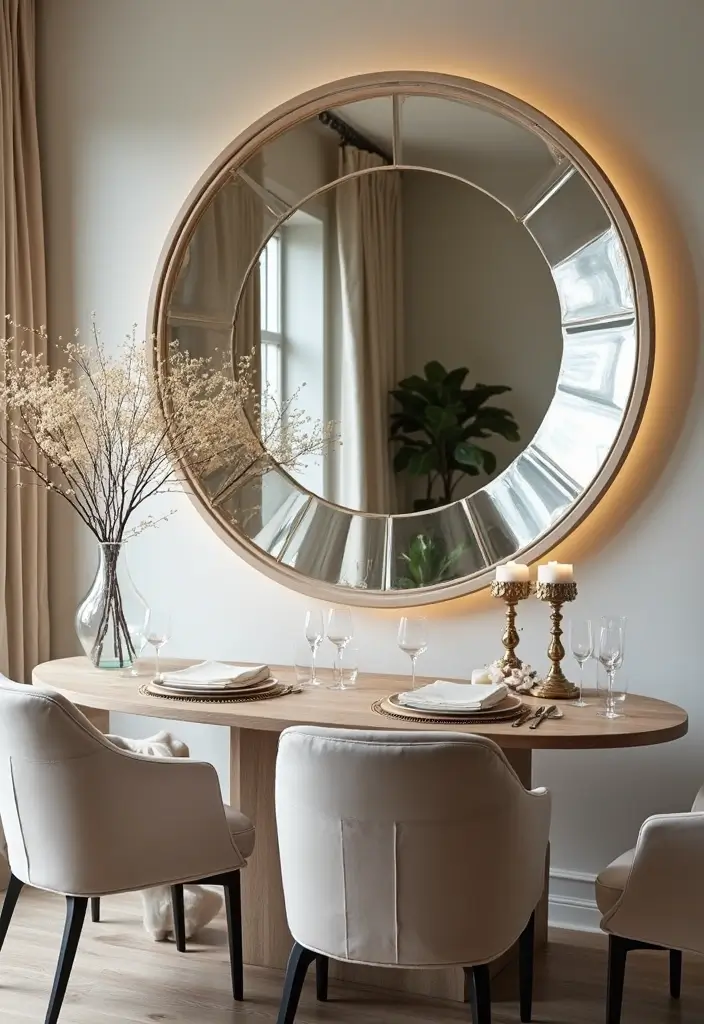 25 Dining Room Round Mirror Decor Ideas for a Stylish and Modern Look 20 25 Dining Room Round Mirror Decor Ideas for a Stylish and Modern Look - 20. Round Mirrors with Glass Accents