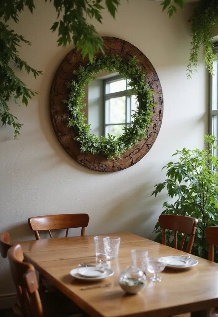25 Dining Room Round Mirror Decor Ideas for a Stylish and Modern Look 21 25 Dining Room Round Mirror Decor Ideas for a Stylish and Modern Look - 21. Round Mirrors with Nature-Inspired Designs