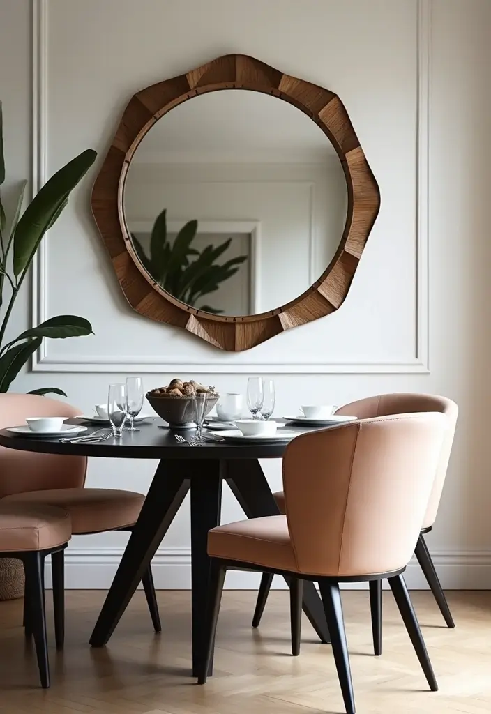 25 Dining Room Round Mirror Decor Ideas for a Stylish and Modern Look 23 25 Dining Room Round Mirror Decor Ideas for a Stylish and Modern Look - 23. Round Mirrors with Geometric Frames