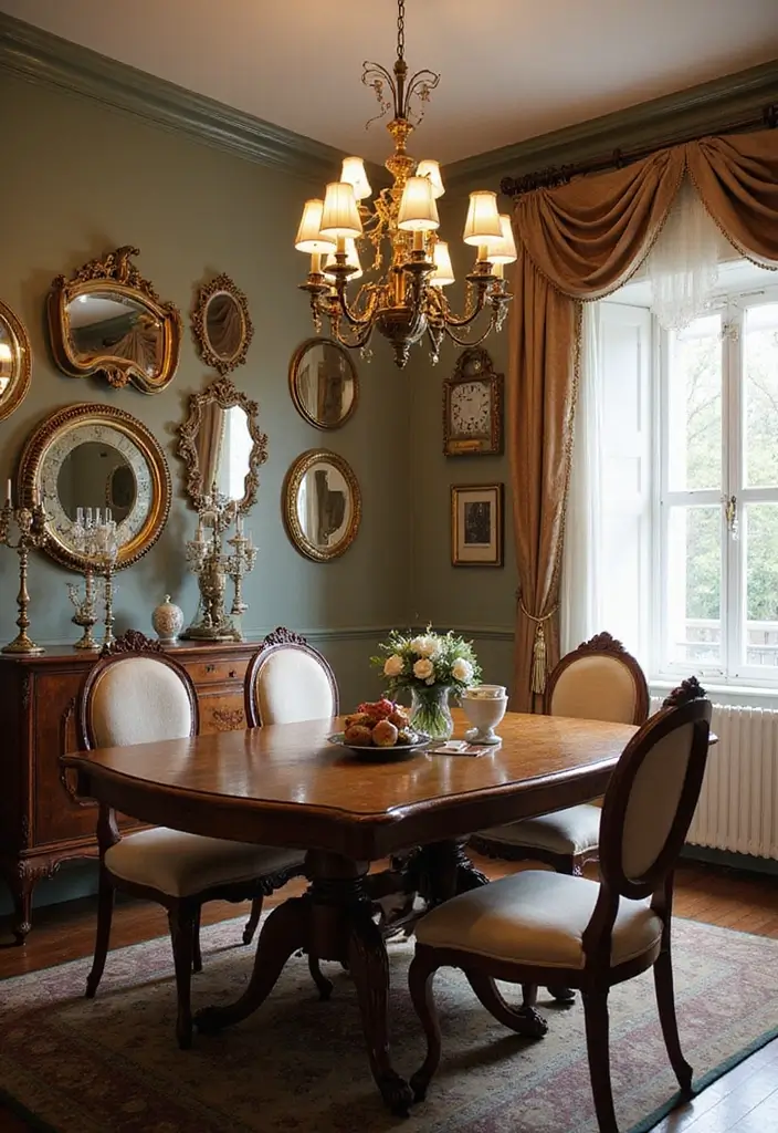 25 Dining Room Round Mirror Decor Ideas for a Stylish and Modern Look 7 25 Dining Room Round Mirror Decor Ideas for a Stylish and Modern Look - 7. Vintage Vibes