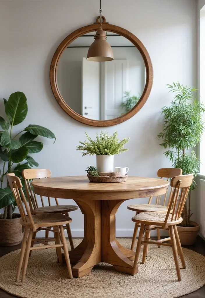 25 Dining Room Round Mirror Decor Ideas for a Stylish and Modern Look 9 25 Dining Room Round Mirror Decor Ideas for a Stylish and Modern Look - 9. Round Mirrors with Natural Elements