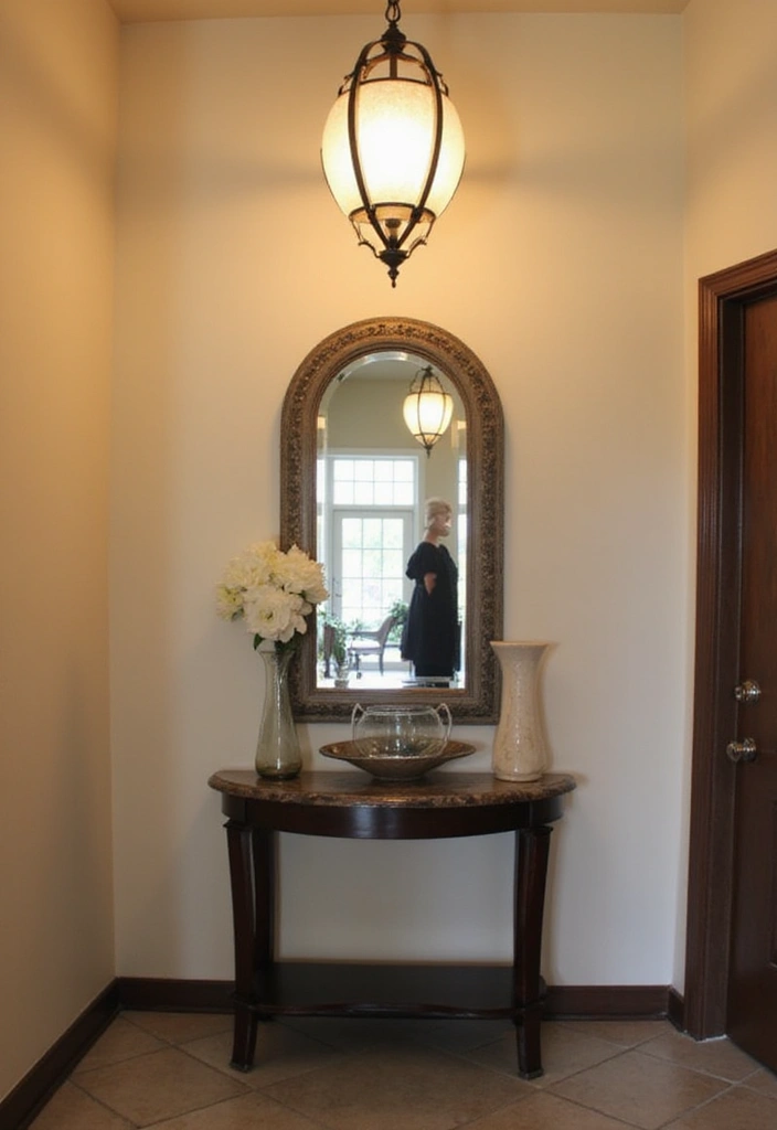 25 Entryway Table Decor with Arched Mirror Ideas for Elegant Homes 12 25 Entryway Table Decor with Arched Mirror Ideas for Elegant Homes - 12. Statement Lighting Fixtures