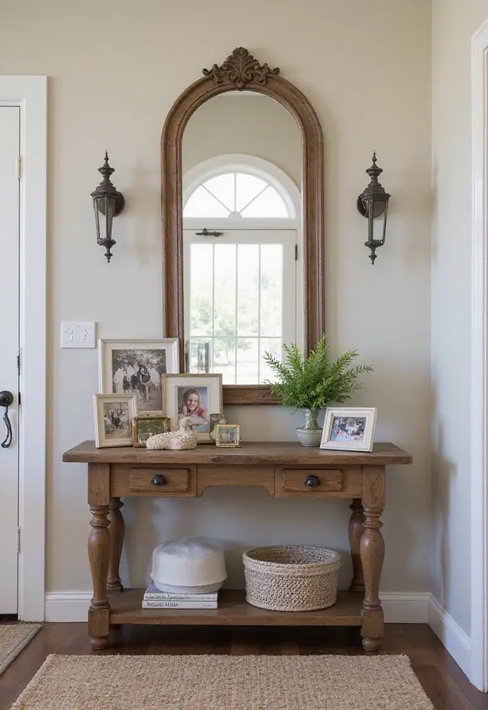25 Entryway Table Decor with Arched Mirror Ideas for Elegant Homes 14 25 Entryway Table Decor with Arched Mirror Ideas for Elegant Homes - 14. Personalized Touches