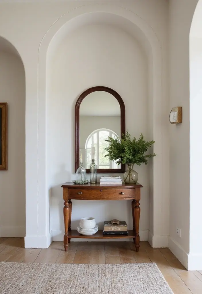 25 Entryway Table Decor with Arched Mirror Ideas for Elegant Homes 15 25 Entryway Table Decor with Arched Mirror Ideas for Elegant Homes - 15. Architectural Features