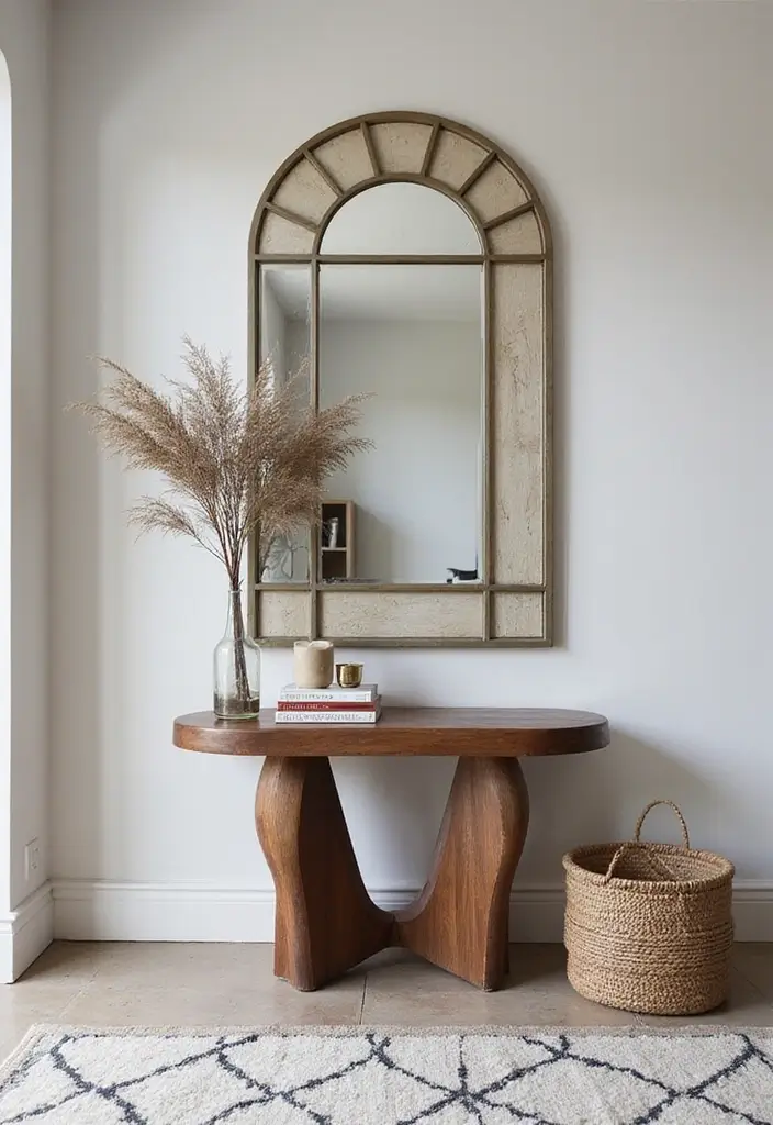 25 Entryway Table Decor with Arched Mirror Ideas for Elegant Homes 18 25 Entryway Table Decor with Arched Mirror Ideas for Elegant Homes - 18. Bold Geometric Patterns