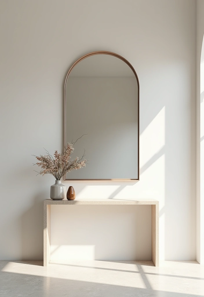 25 Entryway Table Decor with Arched Mirror Ideas for Elegant Homes 2 25 Entryway Table Decor with Arched Mirror Ideas for Elegant Homes - 2. Minimalist Elegance