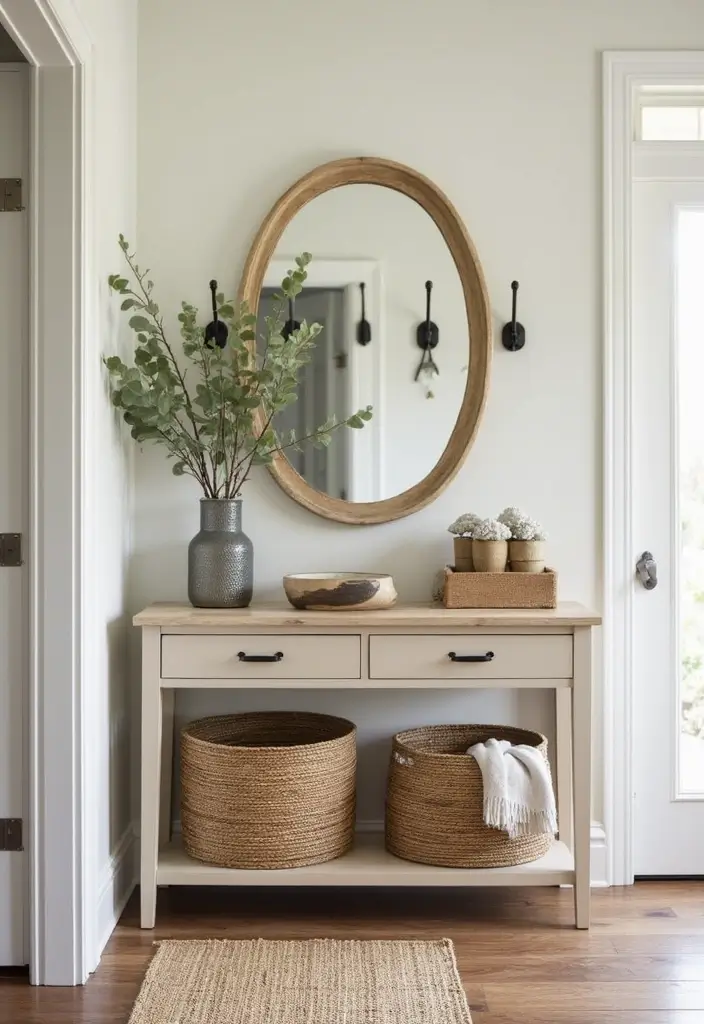 25 Entryway Table Decor with Arched Mirror Ideas for Elegant Homes 21 25 Entryway Table Decor with Arched Mirror Ideas for Elegant Homes - 21. Functional Decor Elements