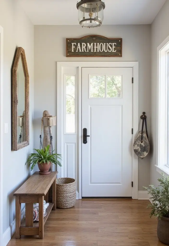 25 Entryway Table Decor with Arched Mirror Ideas for Elegant Homes 23 25 Entryway Table Decor with Arched Mirror Ideas for Elegant Homes - 23. Rustic Farmhouse Signage