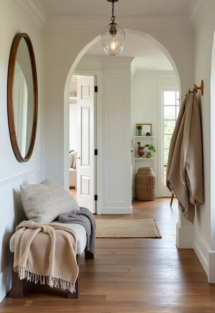 25 Entryway Table Decor with Arched Mirror Ideas for Elegant Homes 24 25 Entryway Table Decor with Arched Mirror Ideas for Elegant Homes - 24. Layering Fabrics