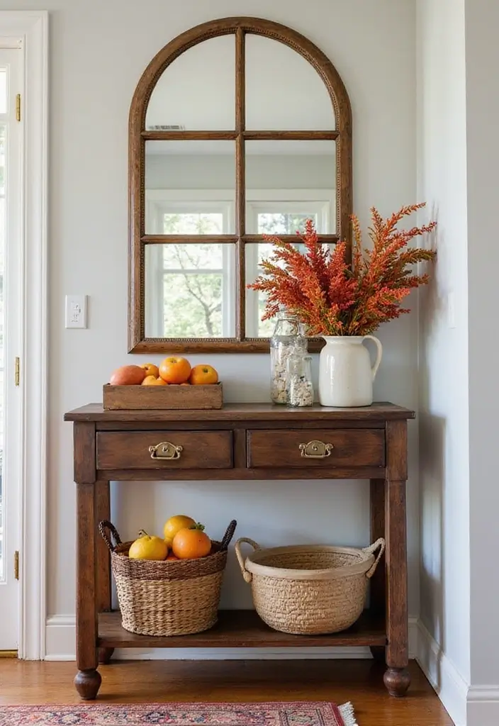 25 Entryway Table Decor with Arched Mirror Ideas for Elegant Homes 7 25 Entryway Table Decor with Arched Mirror Ideas for Elegant Homes - 7. Seasonal Decor Swaps