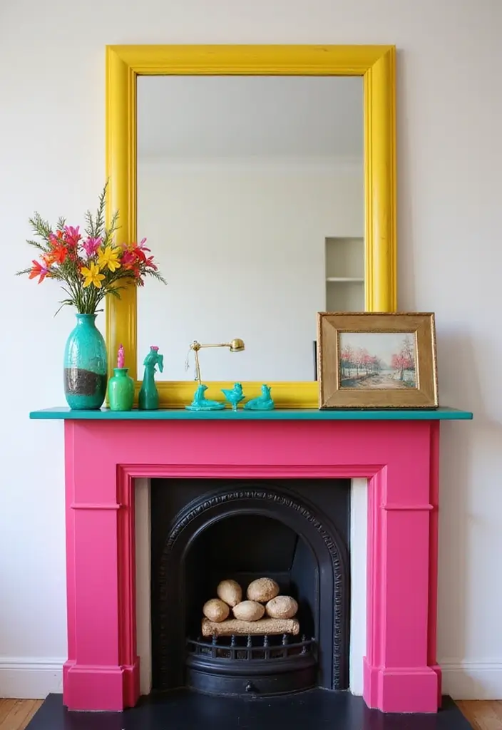 25 Fireplace Mantel Decor with Mirror and Greenery for Seasonal Touch 11 25 Fireplace Mantel Decor with Mirror and Greenery for Seasonal Touch - 11. Bold Color Accents