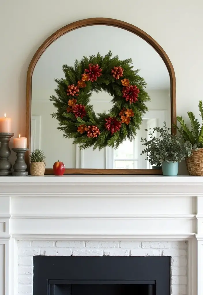 25 Fireplace Mantel Decor with Mirror and Greenery for Seasonal Touch 12 25 Fireplace Mantel Decor with Mirror and Greenery for Seasonal Touch - 12. Seasonal Wreaths
