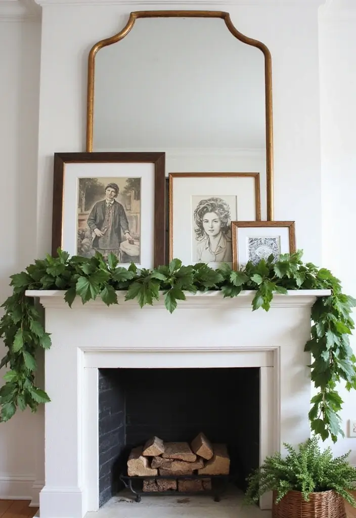 25 Fireplace Mantel Decor with Mirror and Greenery for Seasonal Touch 13 25 Fireplace Mantel Decor with Mirror and Greenery for Seasonal Touch - 13. Layered Artwork