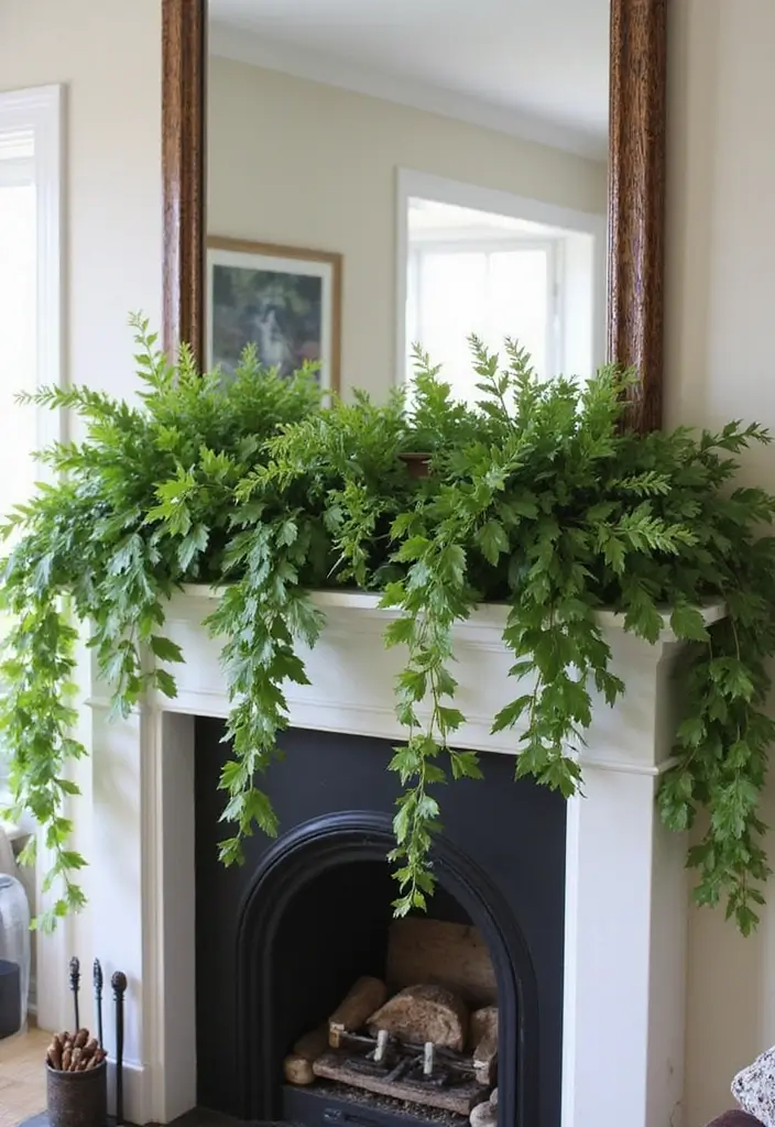 25 Fireplace Mantel Decor with Mirror and Greenery for Seasonal Touch 19 25 Fireplace Mantel Decor with Mirror and Greenery for Seasonal Touch - 19. Hanging Greenery