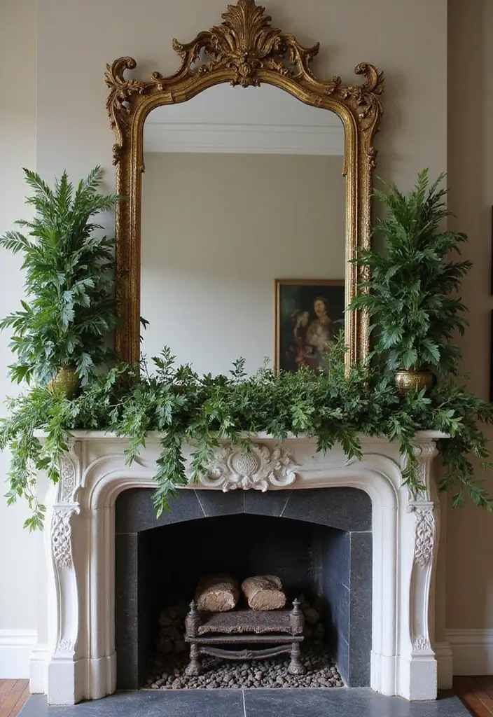 25 Fireplace Mantel Decor with Mirror and Greenery for Seasonal Touch 21 25 Fireplace Mantel Decor with Mirror and Greenery for Seasonal Touch - 21. Dramatic Large Scale Mirror