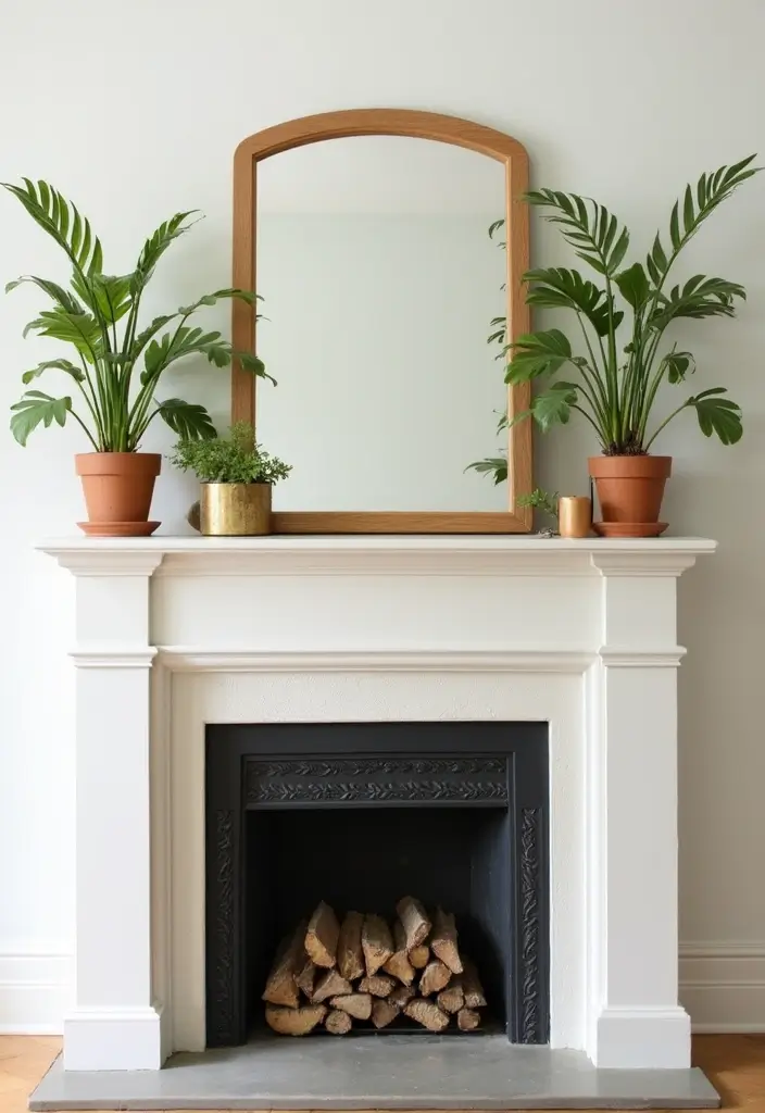 25 Fireplace Mantel Decor with Mirror and Greenery for Seasonal Touch 24 25 Fireplace Mantel Decor with Mirror and Greenery for Seasonal Touch - 24. Bright and Airy Wood Accents