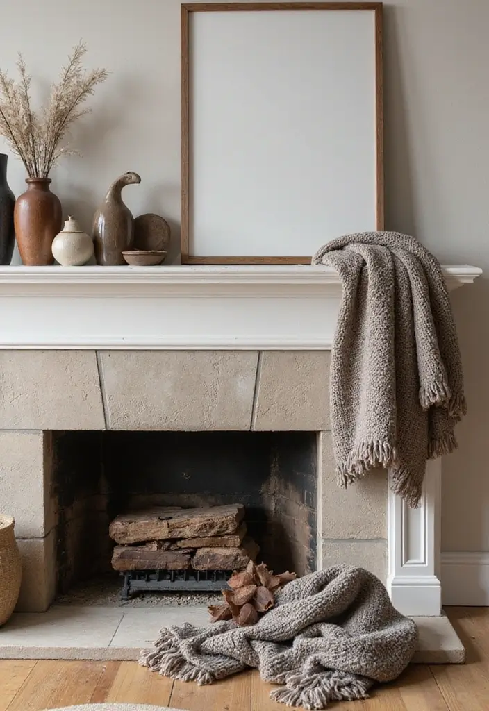 25 Fireplace Mantel Decor with Mirror and Greenery for Seasonal Touch 25 25 Fireplace Mantel Decor with Mirror and Greenery for Seasonal Touch - 25. Cozy Textured Throws