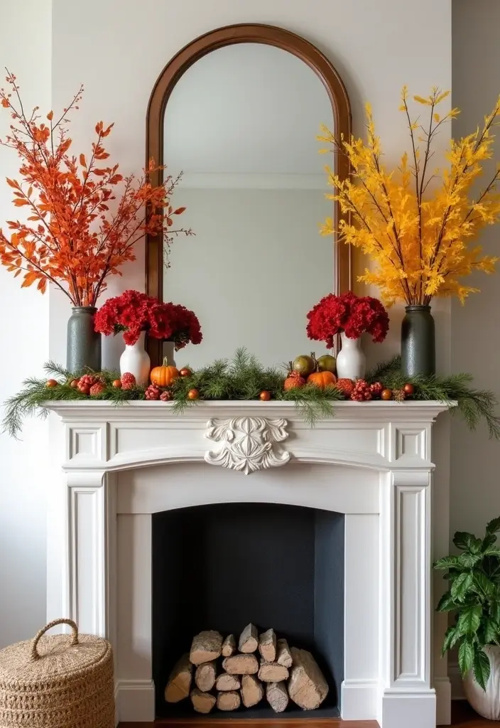 25 Fireplace Mantel Decor with Mirror and Greenery for Seasonal Touch 3 25 Fireplace Mantel Decor with Mirror and Greenery for Seasonal Touch - 3. Vibrant Seasonal Swaps