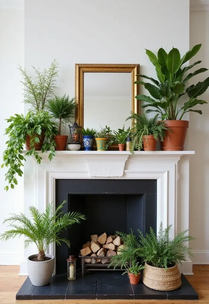 25 Fireplace Mantel Decor with Mirror and Greenery for Seasonal Touch 9 25 Fireplace Mantel Decor with Mirror and Greenery for Seasonal Touch - 9. Artful Arrangement of Plants