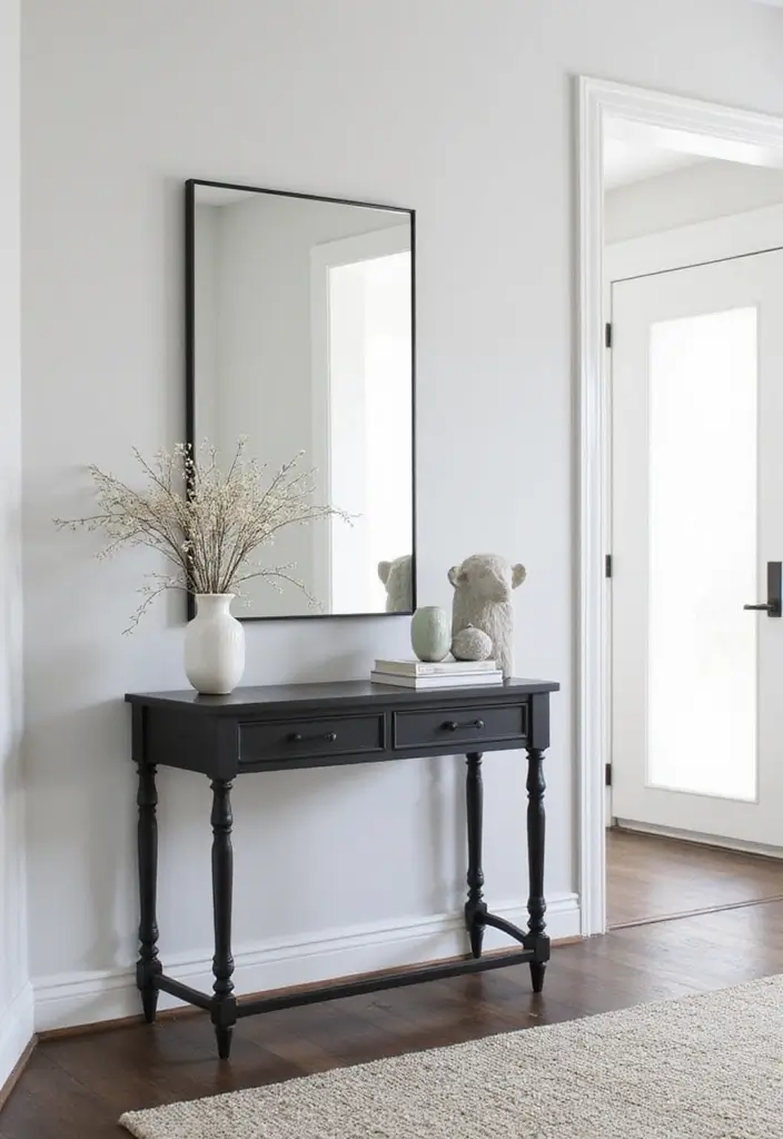 25 Full Length Mirror Decor Ideas for Entryways and Hallways 3 25 Full Length Mirror Decor Ideas for Entryways and Hallways - 3. Minimalist Black and White Theme