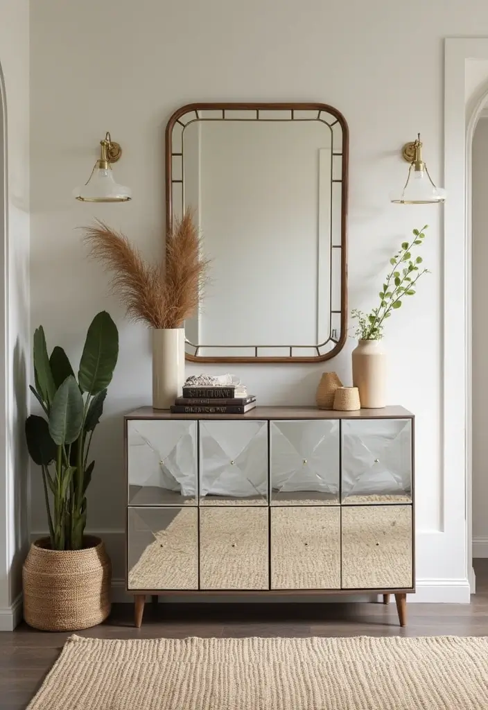25 Full Length Mirror Decor Ideas for Entryways and Hallways 8 25 Full Length Mirror Decor Ideas for Entryways and Hallways - 8. Mirrored Accent Furniture