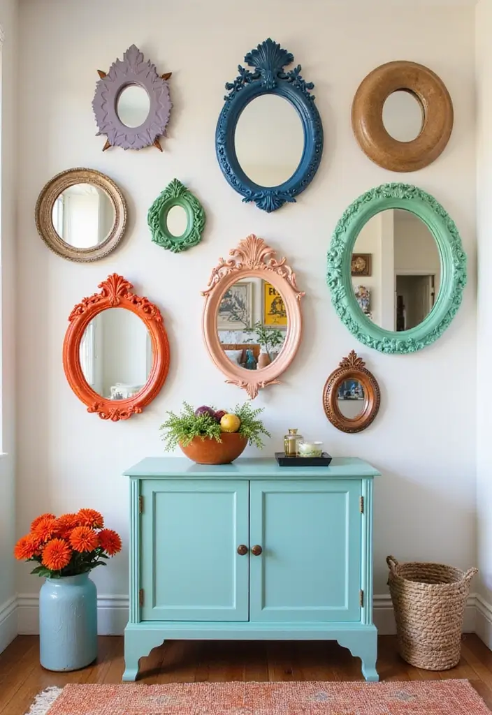 25 Full Length Mirror Decor Ideas for Entryways and Hallways 9 25 Full Length Mirror Decor Ideas for Entryways and Hallways - 9. Colorful Framed Mirrors