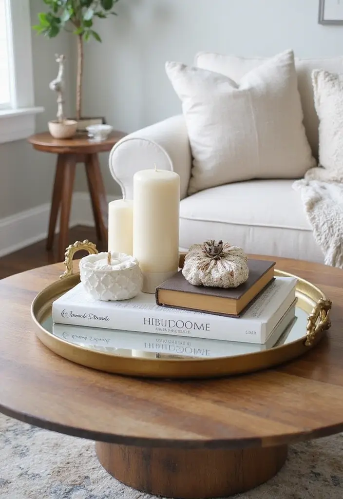 25 Gold Mirror Tray Decor Ideas That Add a Touch of Glamour 10 25 Gold Mirror Tray Decor Ideas That Add a Touch of Glamour - 10. Unique Coffee Table Styling